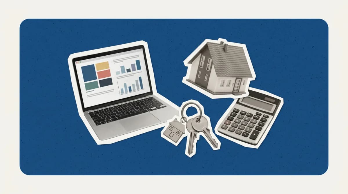 Scrapbook collage of objects representing Accounting Software for Real Estate Brokerage