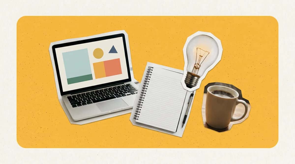 Scrapbook collage of laptop, notebook, lightbulb, coffee representing AI Tools For Entrepreneurs