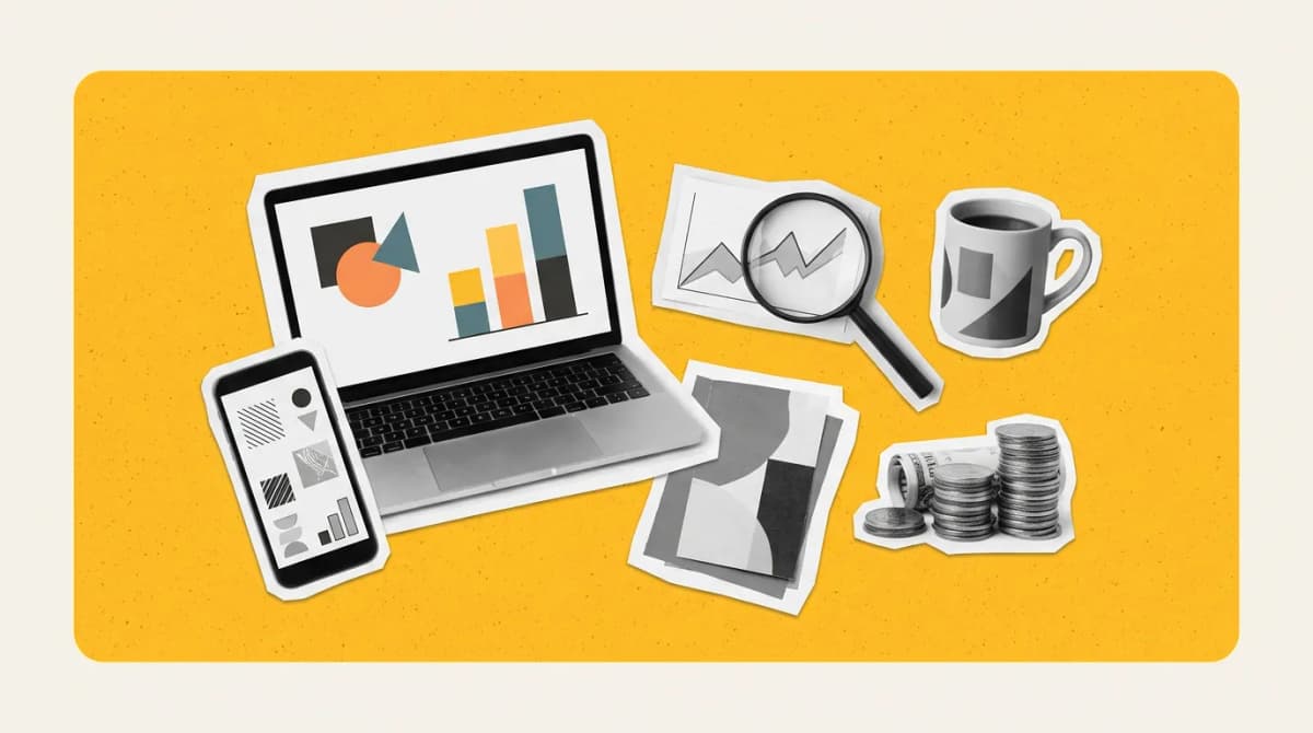 Scrapbook collage of objects representing Amazon PPC Software