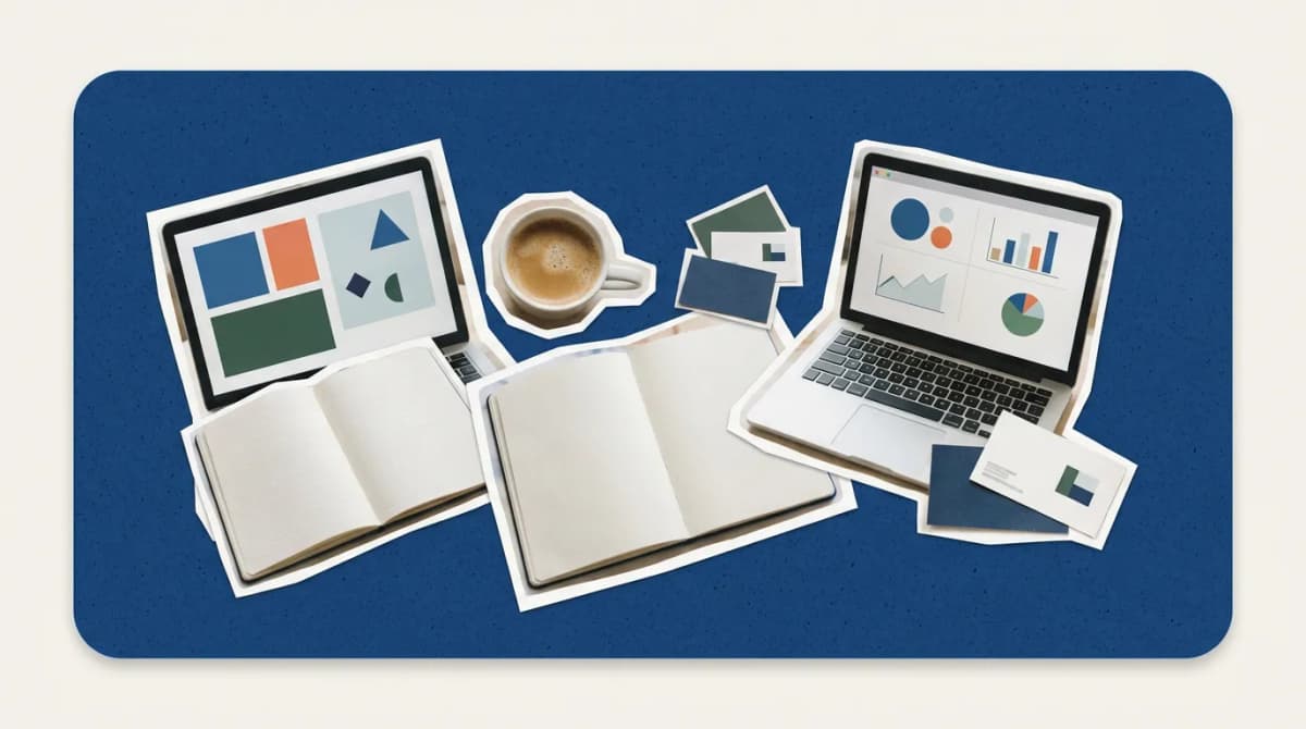 Scrapbook collage of server rack, cable, laptop, document representing EDI Software for Small Business