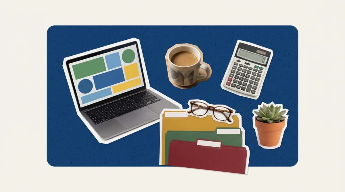 Scrapbook collage of objects representing HR Compliance Software