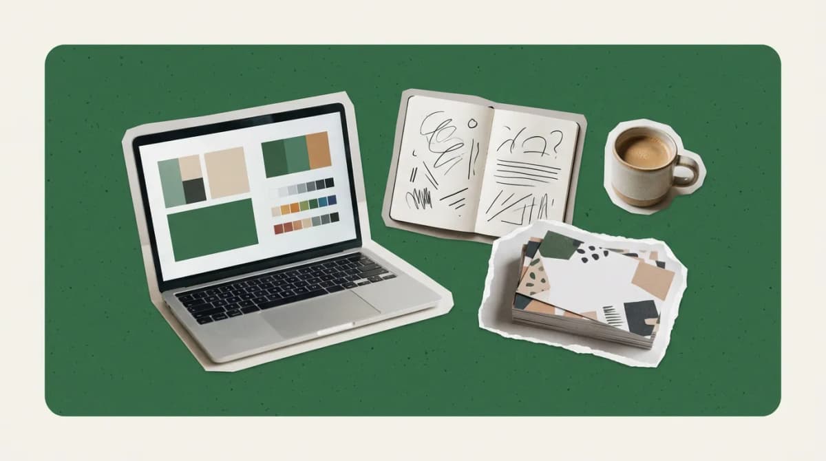 Scrapbook collage of welcome card, laptop, checklist, badge representing Onboarding Software for Small Business