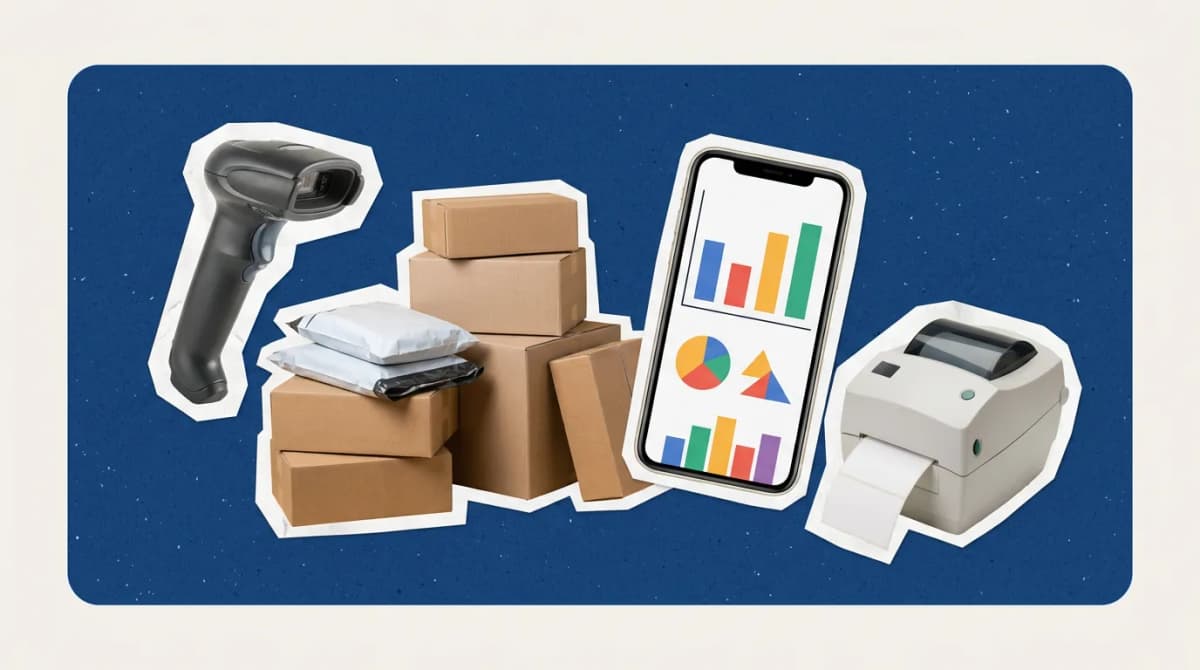 Scrapbook collage of objects representing Order Fulfillment Software