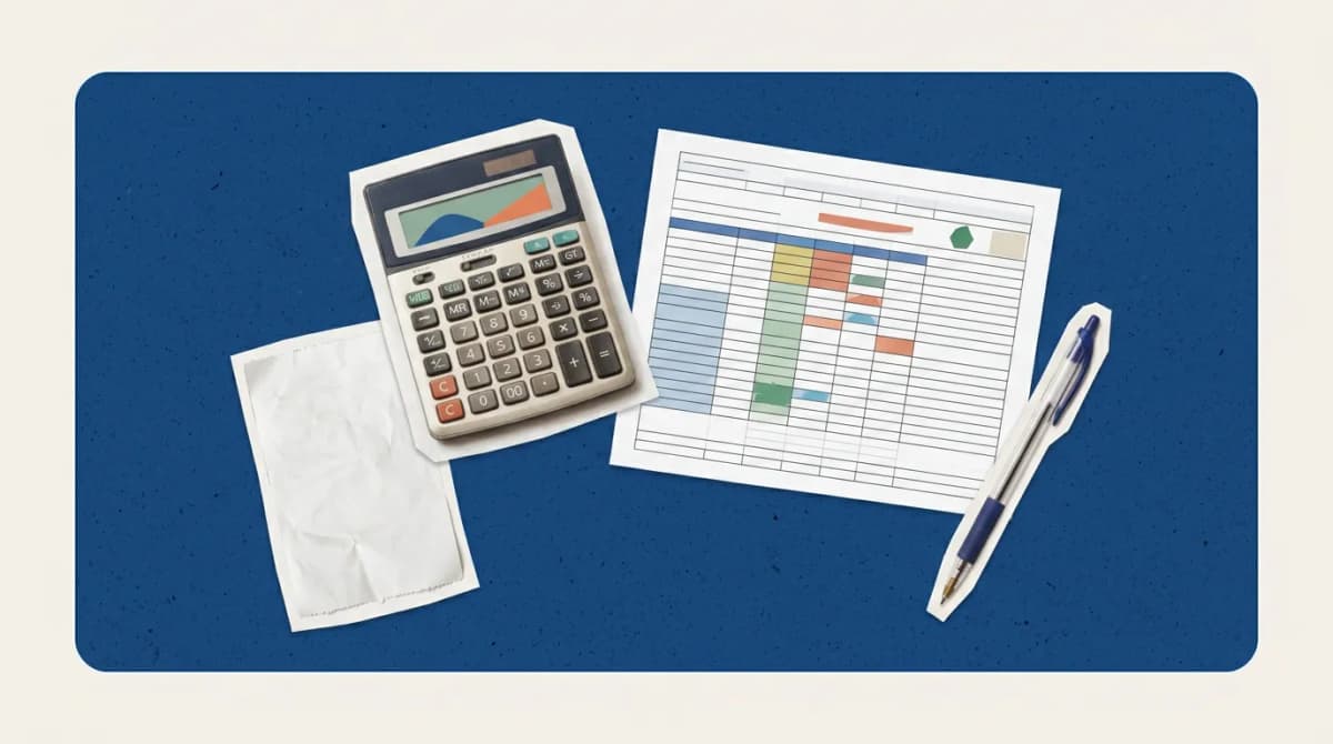 Scrapbook collage of house keys, calculator, lease document, laptop representing Property Management Accounting Software